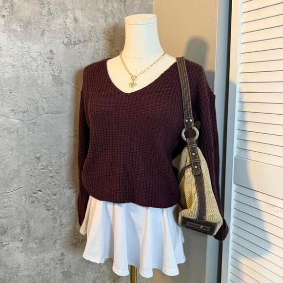 Preppy No Comment Cable Knit Purple V Neck Sweater - Picture 4 of 8